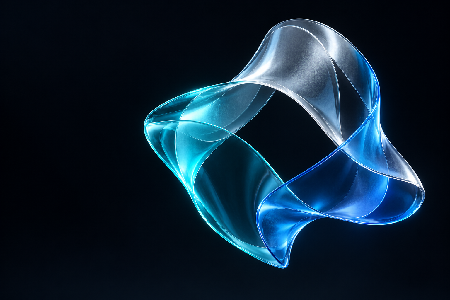 Folded silver and cyan glass forms expressing clarity and connection